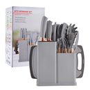 Kit 19 Peças de Utensílios em Silicone com Cabo de Madeira