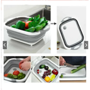 Tábua com Bacia Retrátil Silicone Escorredor Cozinha Multifuncional Tábua de Corte 3 em 1