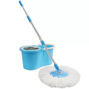 Kit Mop Giratório com Inox Balde Azul | Limpeza e Espremedor Automático com Refil Incluso